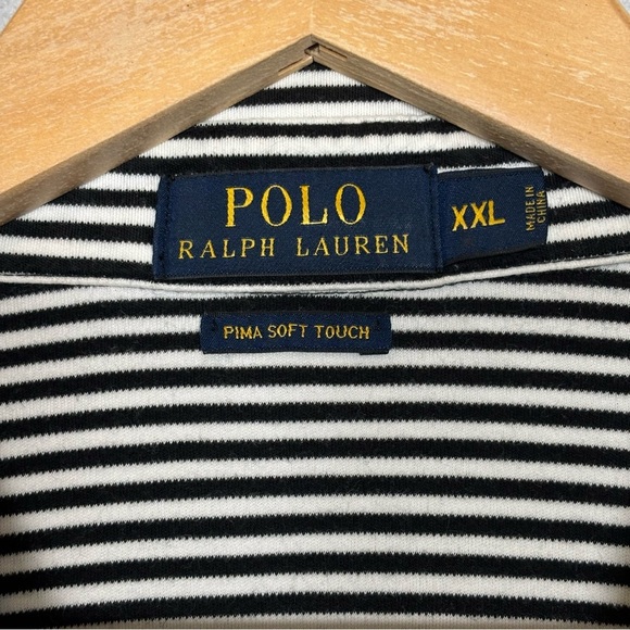 Polo Ralph Lauren Short Sleeve Striped Pima Golf Shirt-Black/White-Men Size XXL - Picture 3 of 5